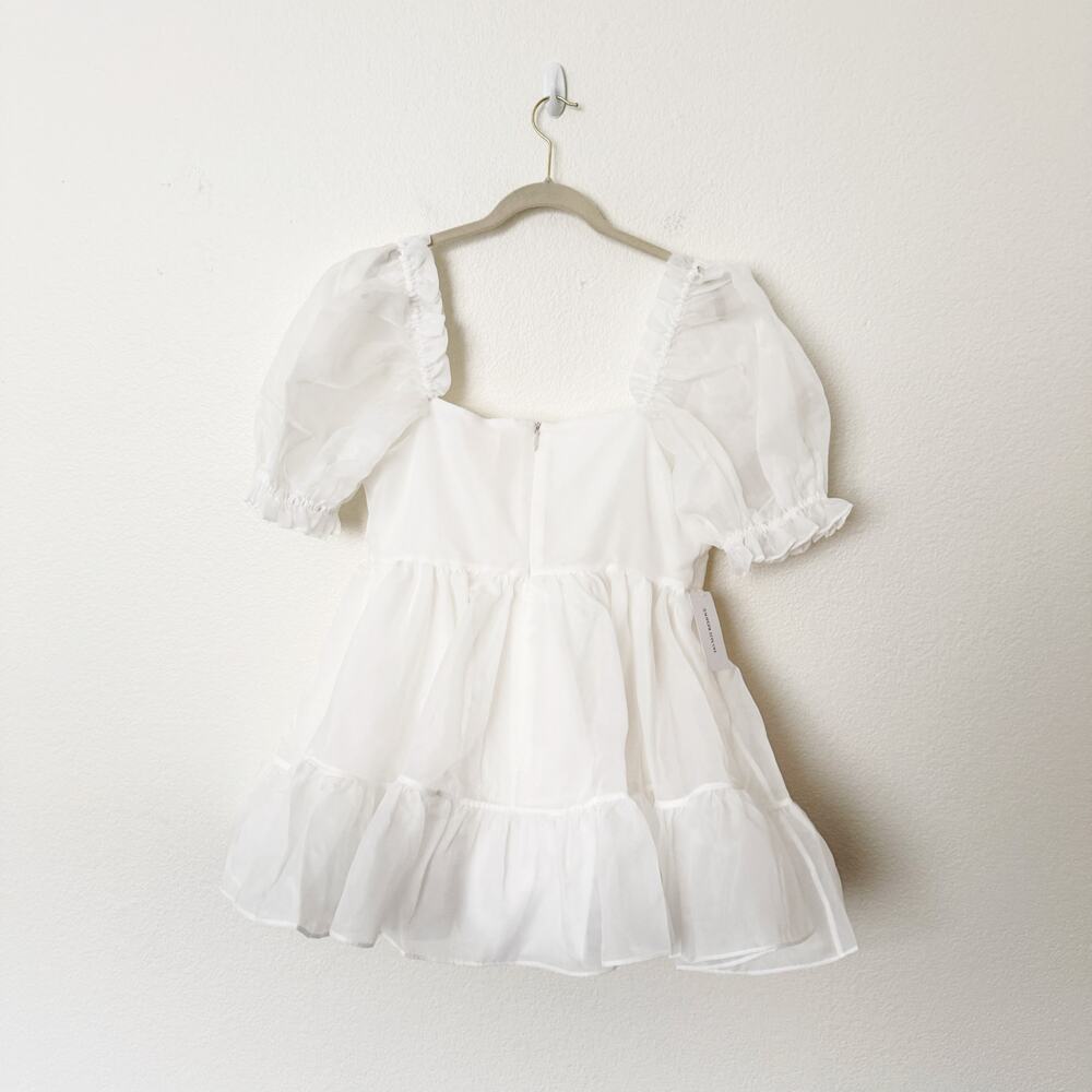 [Selkie] Ivory The Martini Dress Mini Ruffle Puff Sleeve Square Neck NWT Size XL - Picture 3 of 12